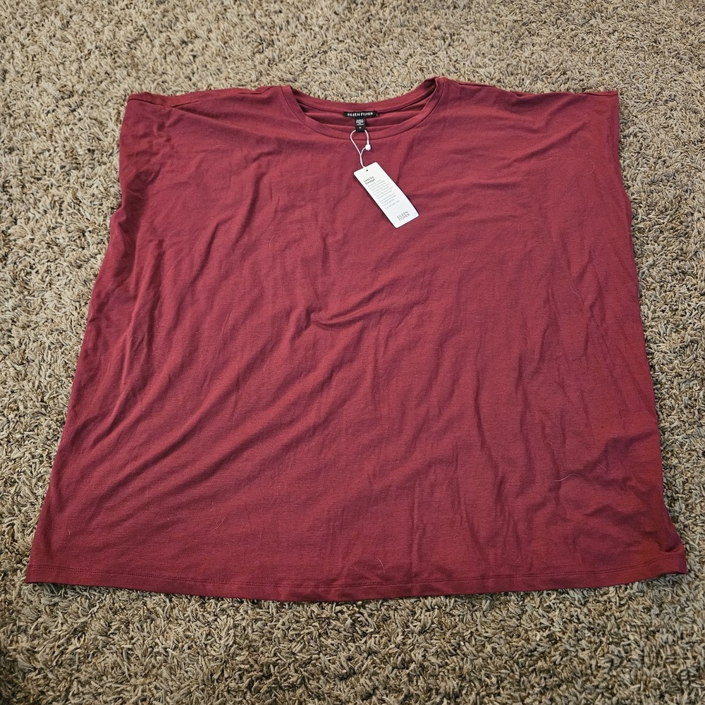 NWT Eileen Fisher Crew Neck Boxy Top Size 3X Berry Tencel Lyocell Blouse